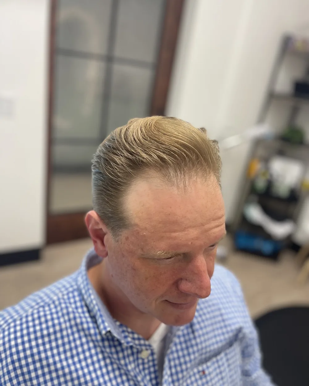 Finished men's hairstyle at A-Man Barbershop