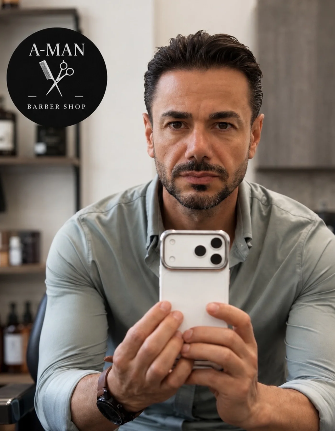 A-Man Barbershop barber inside the Coral Gables studio