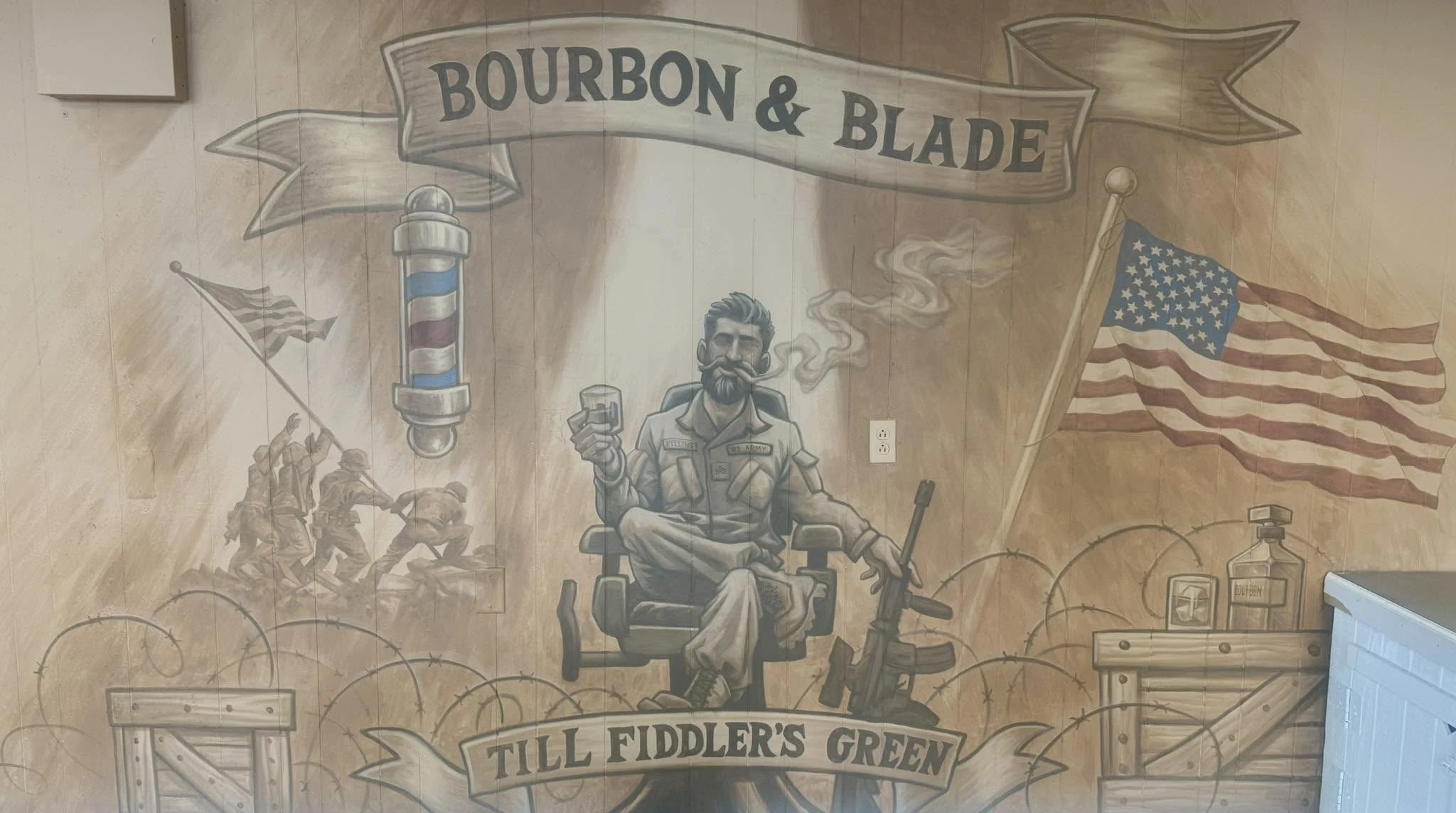 Bourbon & Blade mural inside the shop