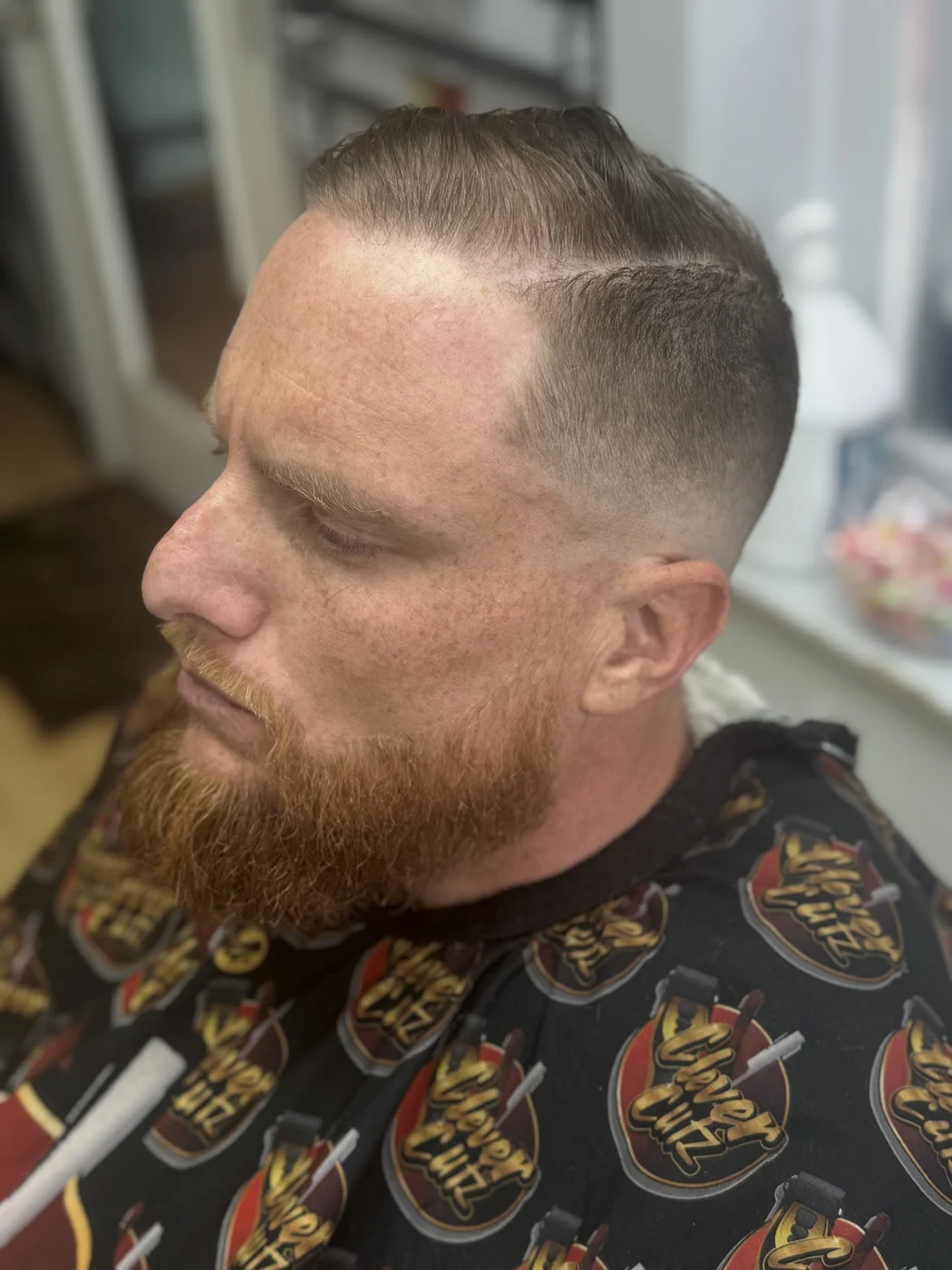Finished haircut and beard shaping photographed at Clever Cutz