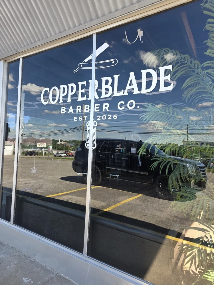 Copper Blade lettering on the shop window