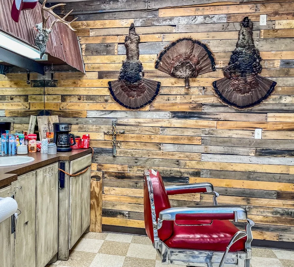 Rustic interior and barber chairs at Jimmy's Barber Shop