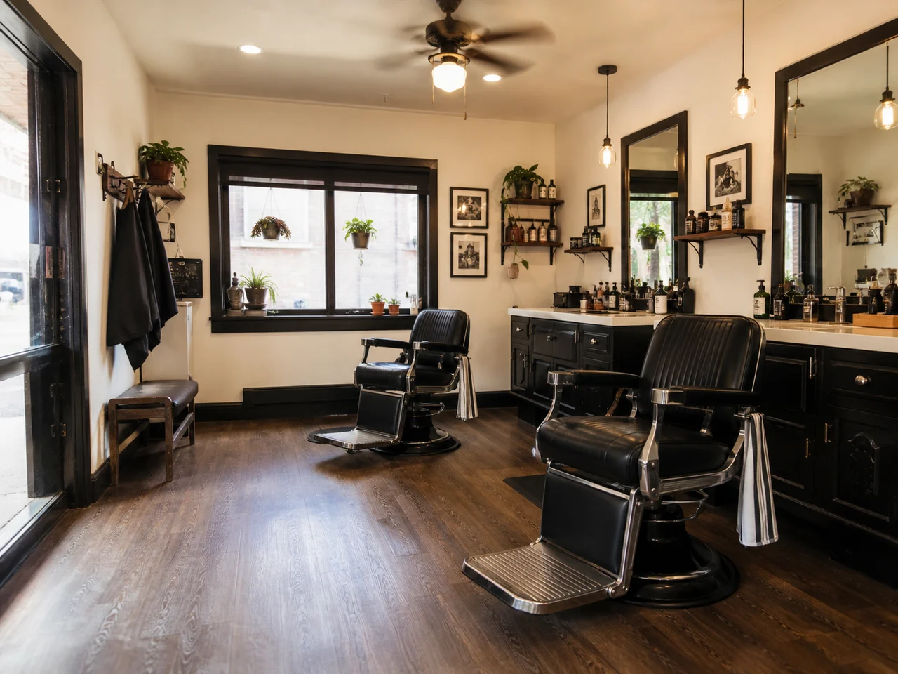 AI-generated illustration of two barber chairs