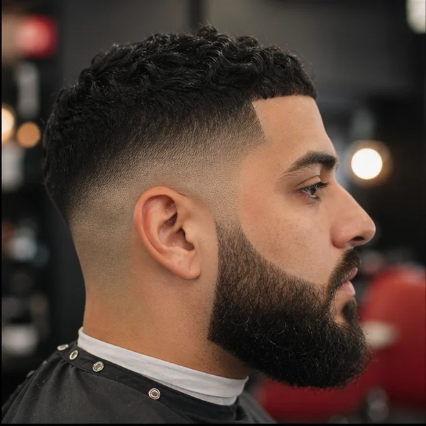 Illustrative finished fade and beard detail created for this concept