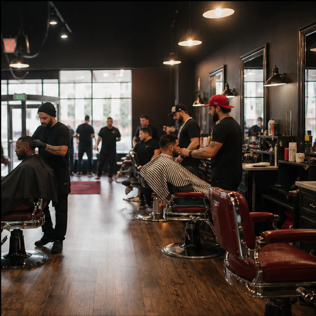 Illustrative active barber shop interior created for this concept