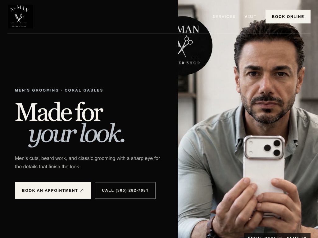 Homepage preview for A-Man Barbershop