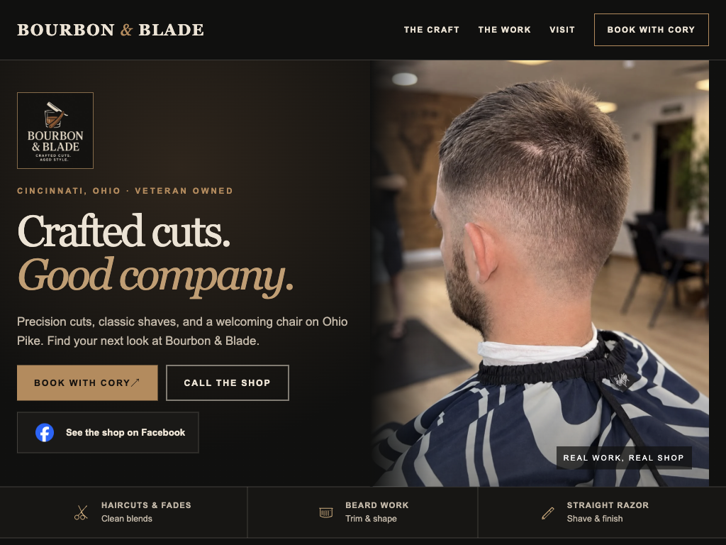 Homepage preview for Bourbon & Blade