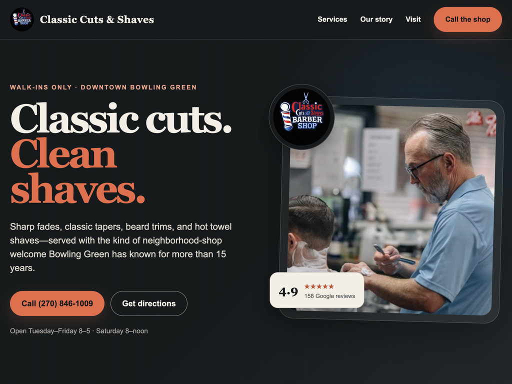 Homepage preview for Classic Cuts & Shaves