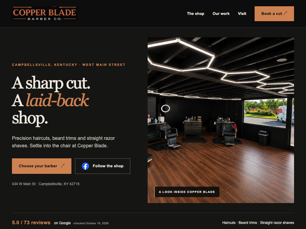 Homepage preview for Copper Blade Barber Co.