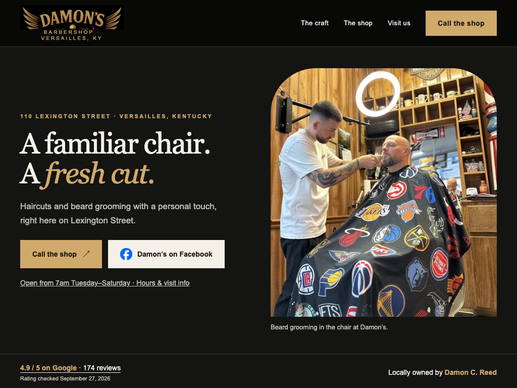 Homepage preview for Damon’s Barbershop