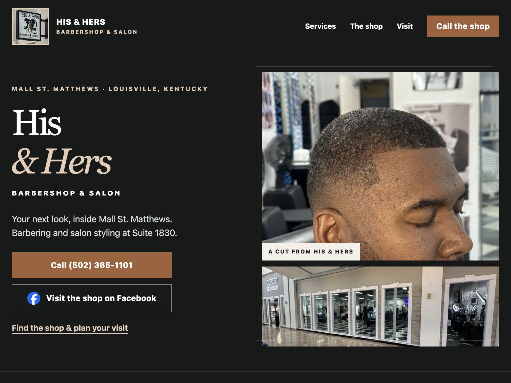 Homepage preview for His & Hers Barbershop & Salon