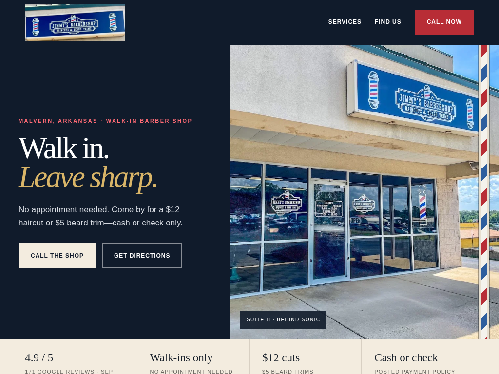 Homepage preview for Jimmy's Barber Shop