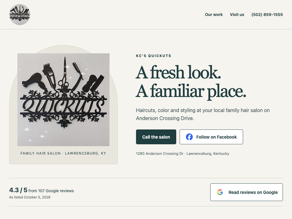 Homepage preview for KC's QuicKuts
