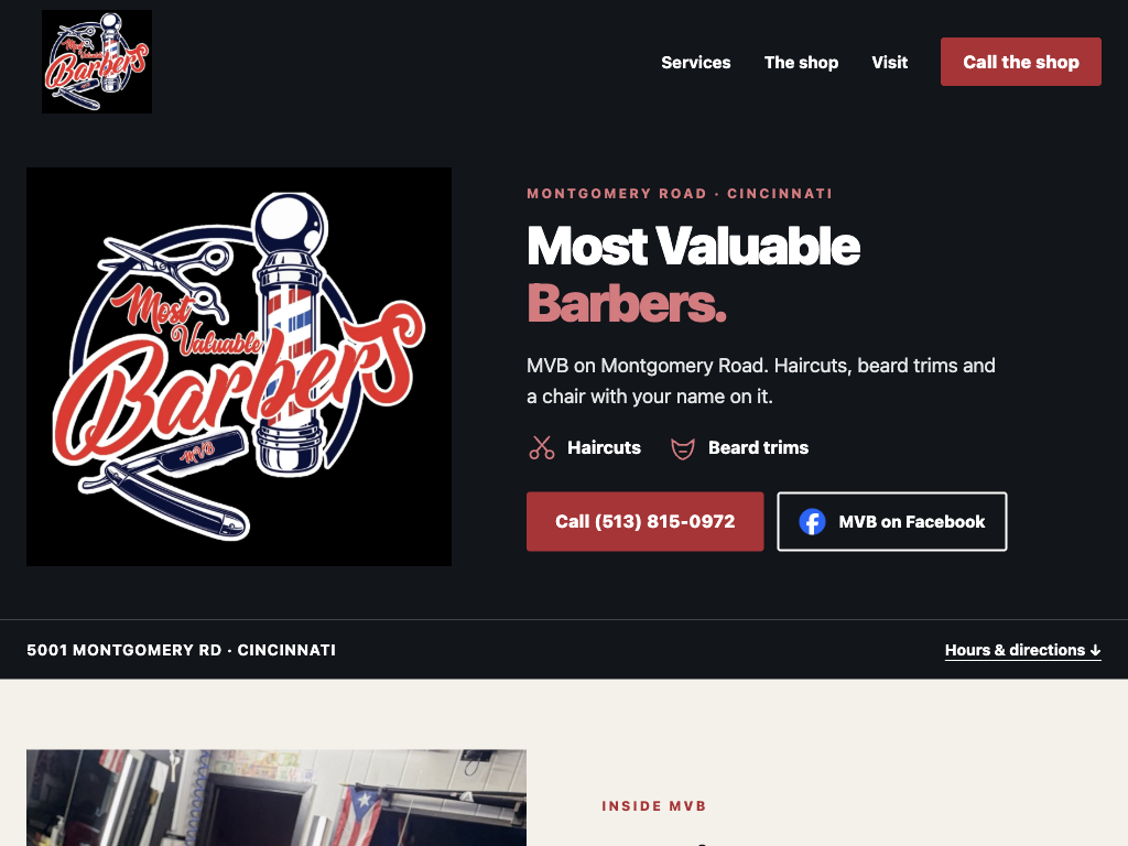 Homepage preview for MVB Most Valuable Barbers