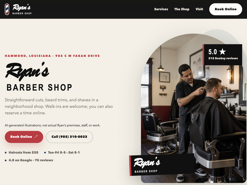 Homepage preview for Ryan's Barber Shop