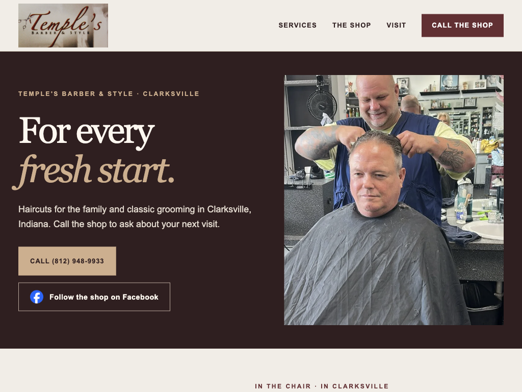 Homepage preview for Temple's Barber & Style