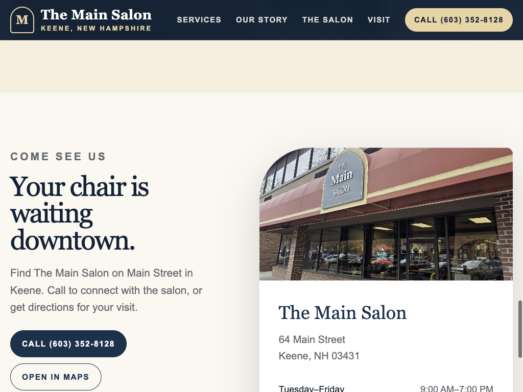 Homepage preview for The Main Salon