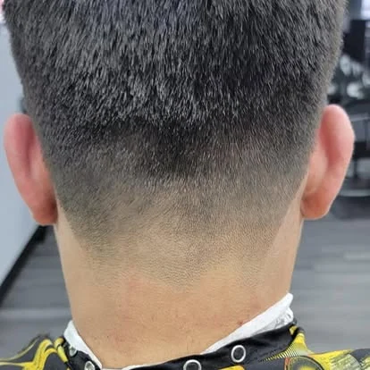 Finished short haircut photographed from behind
