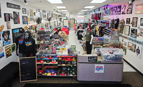Colorful merchandise and artwork inside Urban Styles